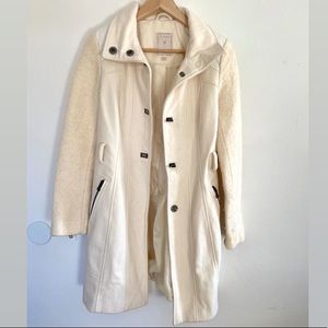 Guess Cream Wool Leather Coat